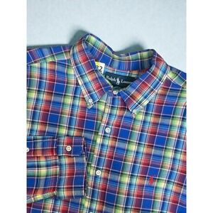Ralph Lauren Men's 2XL Classic Fit Plaid Cotton Linen Button Down Shirt Long Slv